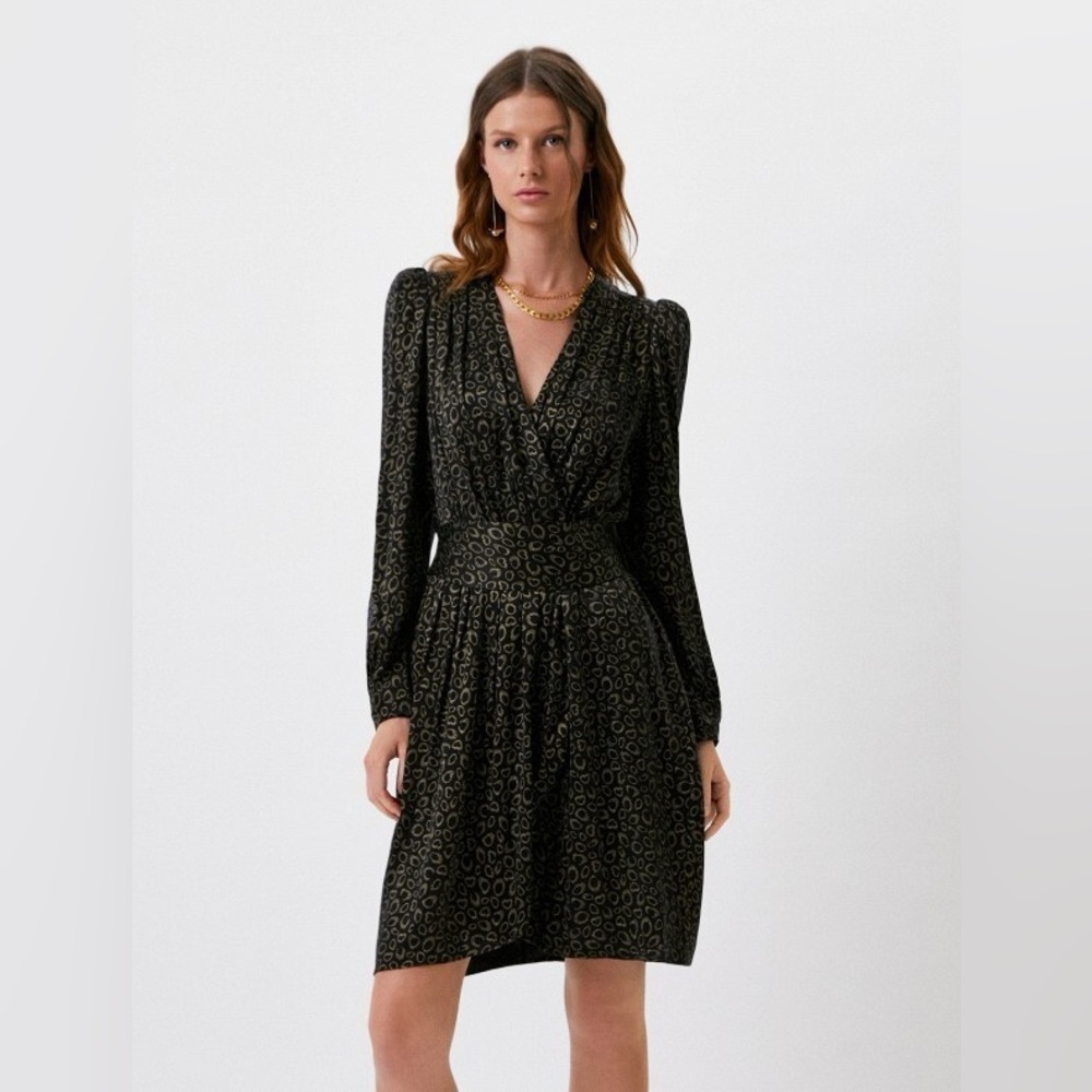 Massimo Dutti Black & Gold Wrap Dress Size 10 NEW NWT